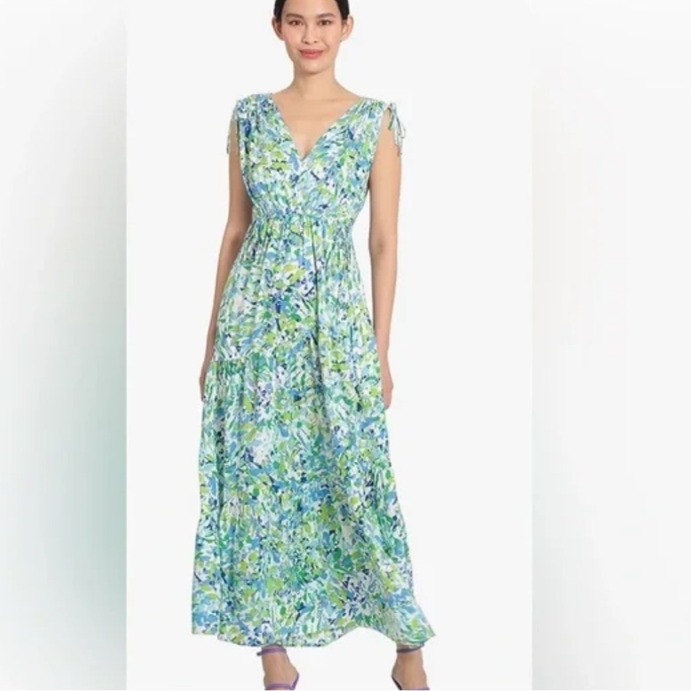 Maggie London Woman’s White Blue and Green Sleeveless Cinched Dress New Size 16W